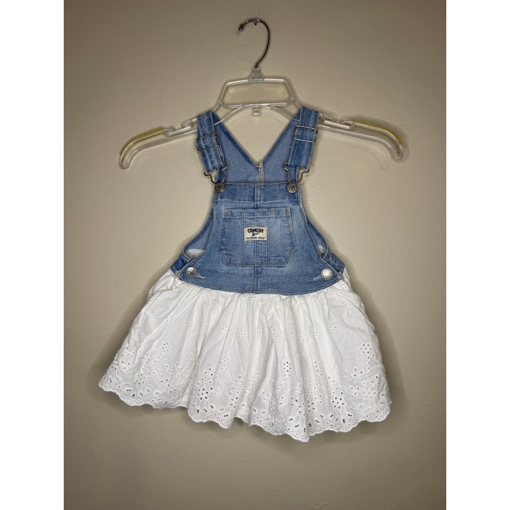 OshKosh B'gosh Toddler Girls 2T Denim Eyelet Skirt Overall Jumper Dress OSH11771